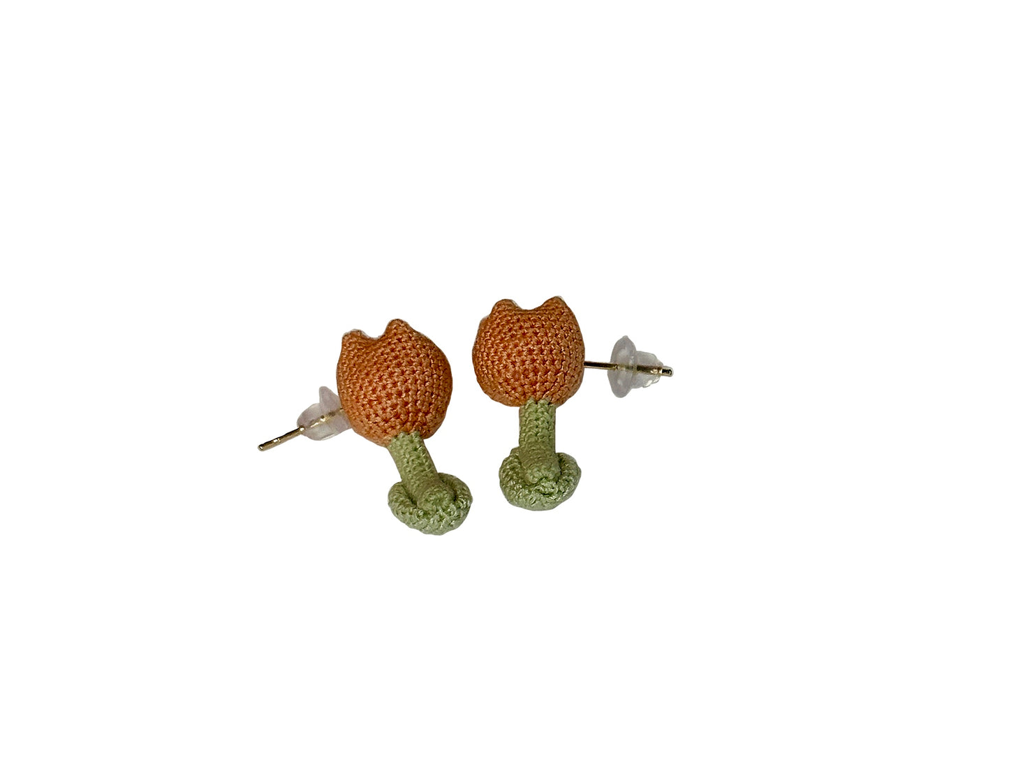 Handmade Crochet Tulip Earrings – Tiny Micro Crochet Flower Studs, Unique Bloom Jewelry for Women
