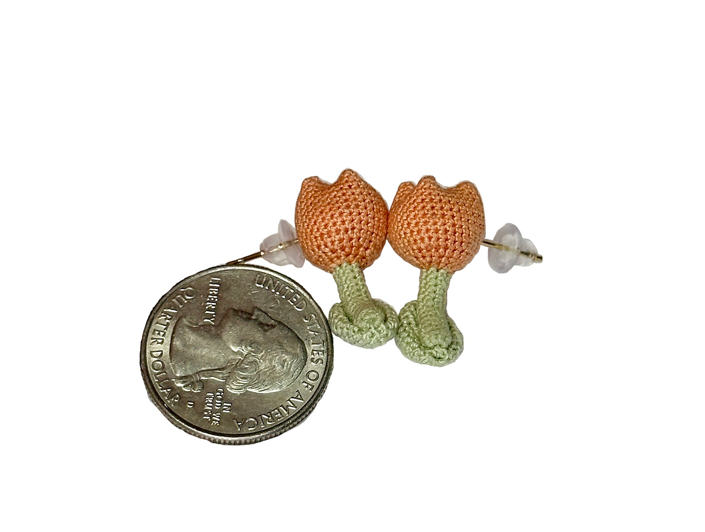 Handmade Crochet Tulip Earrings – Tiny Micro Crochet Flower Studs, Unique Bloom Jewelry for Women