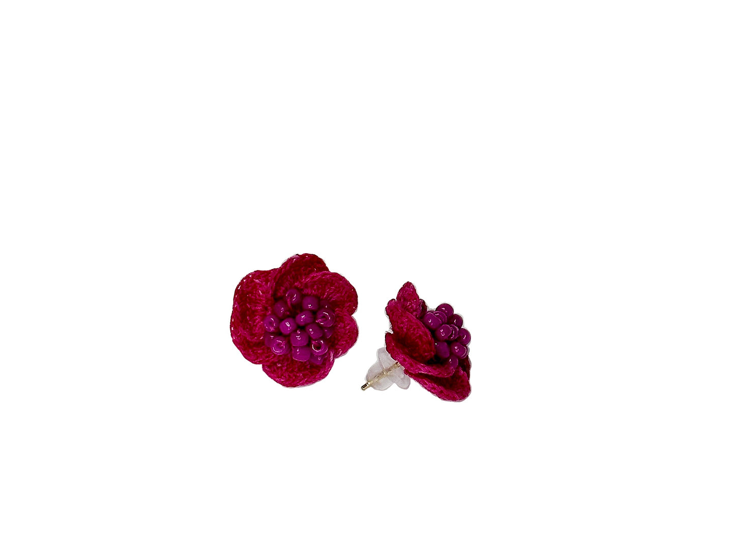 Handmade Crochet Flower Stud Earrings for Women, Beaded Floral Earrings, Lightweight Boho Crochet Jewelry, Cute Gift for Her