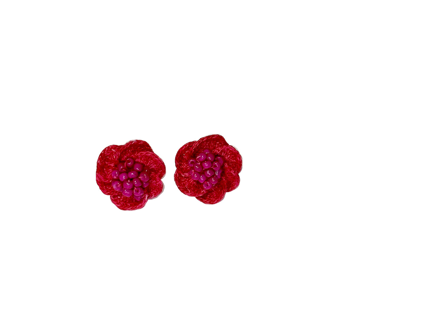 Handmade Crochet Flower Stud Earrings for Women, Beaded Floral Earrings, Lightweight Boho Crochet Jewelry, Cute Gift for Her