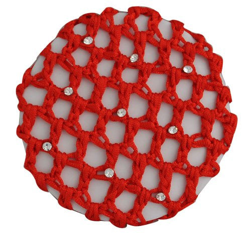 Red Bun Cover with 9 Rhinestones 3 3/4"