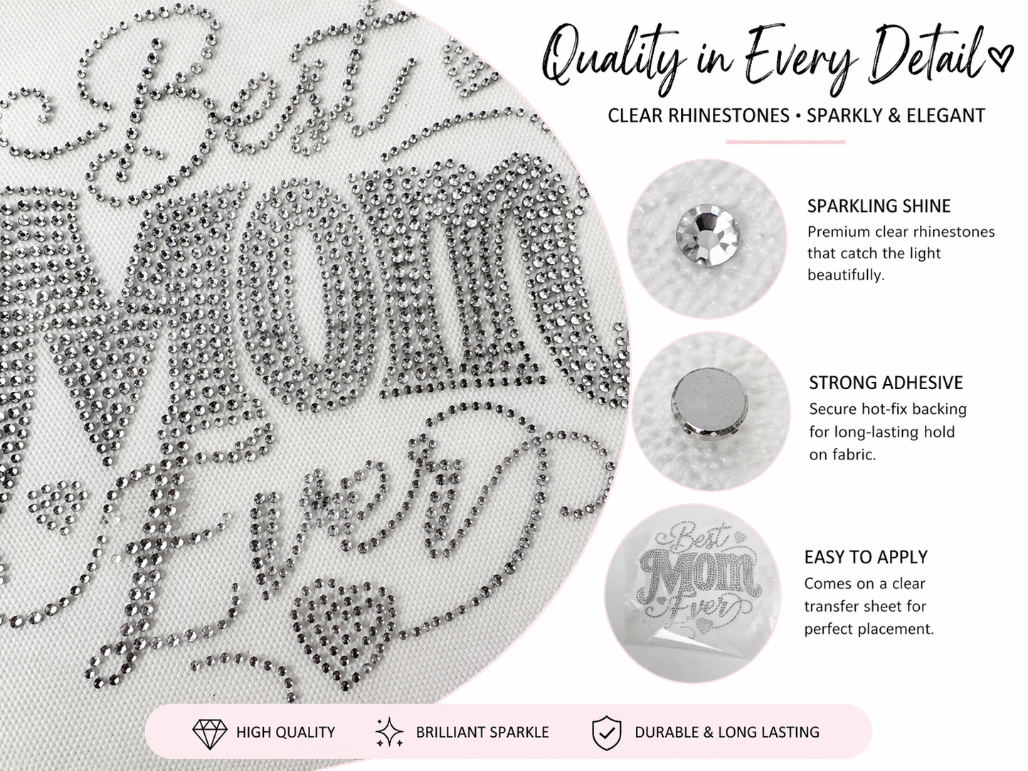 Best Mom Ever Rhinestone Transfer | Iron-On Bling Design | DIY T-Shirt Decal | Mother’s Day Gift | Sparkly Heat Transfer Patch