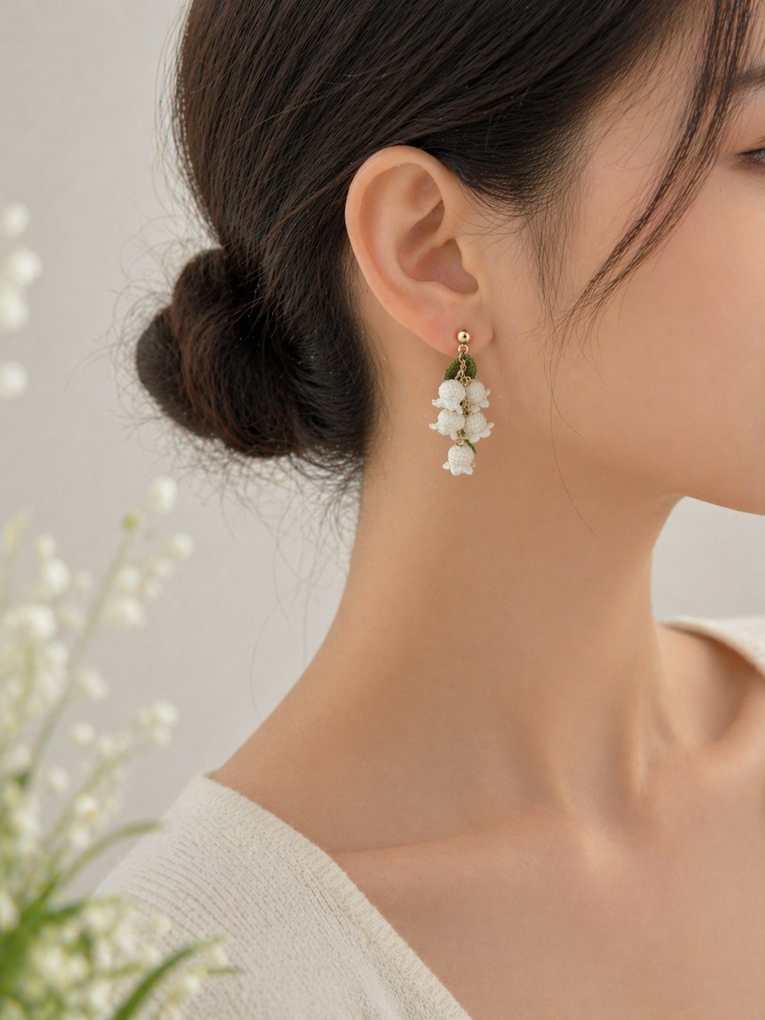 Lily of the Valley Earrings, Handmade Micro Crochet Flower Earrings, Delicate Floral Jewelry, Lightweight Gift for Her