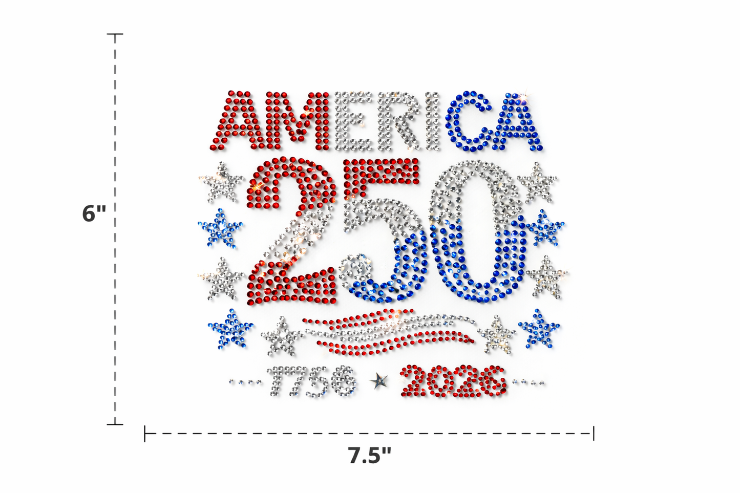 America 250 Rhinestone Transfer, 400+ Bling Rhinestones Heat Transfer, Patriotic Iron On Design, Fourth of July Shirt Design, 1776-2026 USA