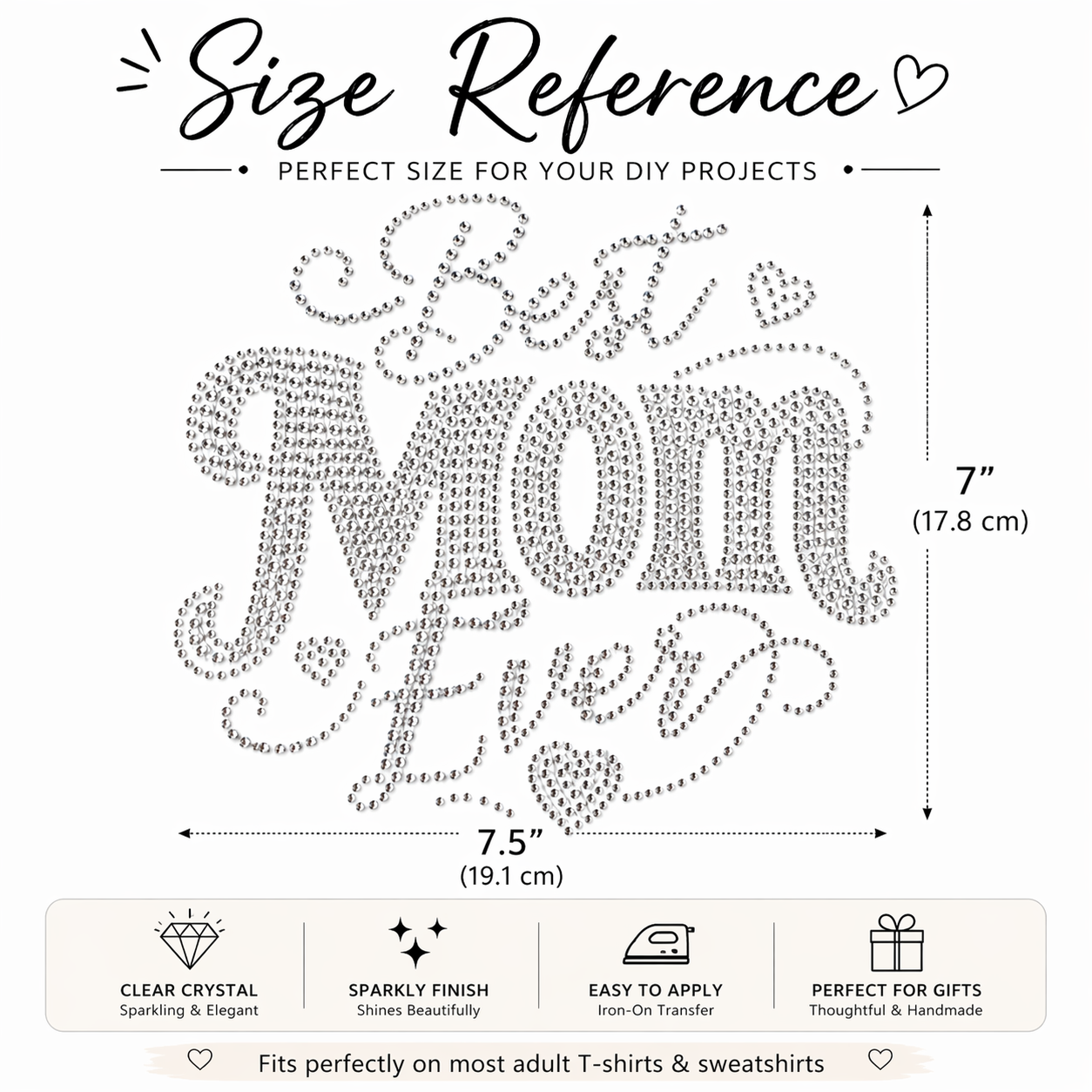 Best Mom Ever Rhinestone Transfer | Iron-On Bling Design | DIY T-Shirt Decal | Mother’s Day Gift | Sparkly Heat Transfer Patch
