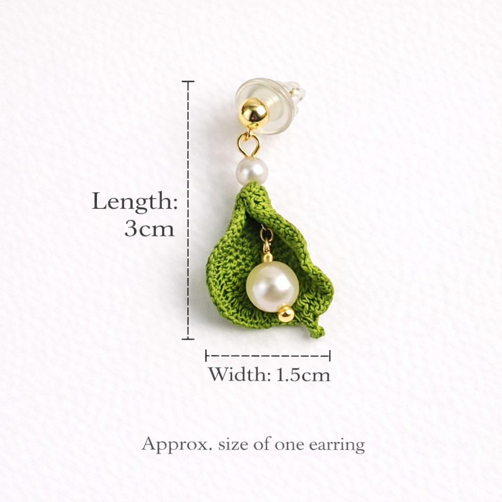 Hand Crocheted Calla Lily Earrings, Micro Crochet Flower Earrings with 6mm faux pearl bead, Handmade Botanical Jewelry