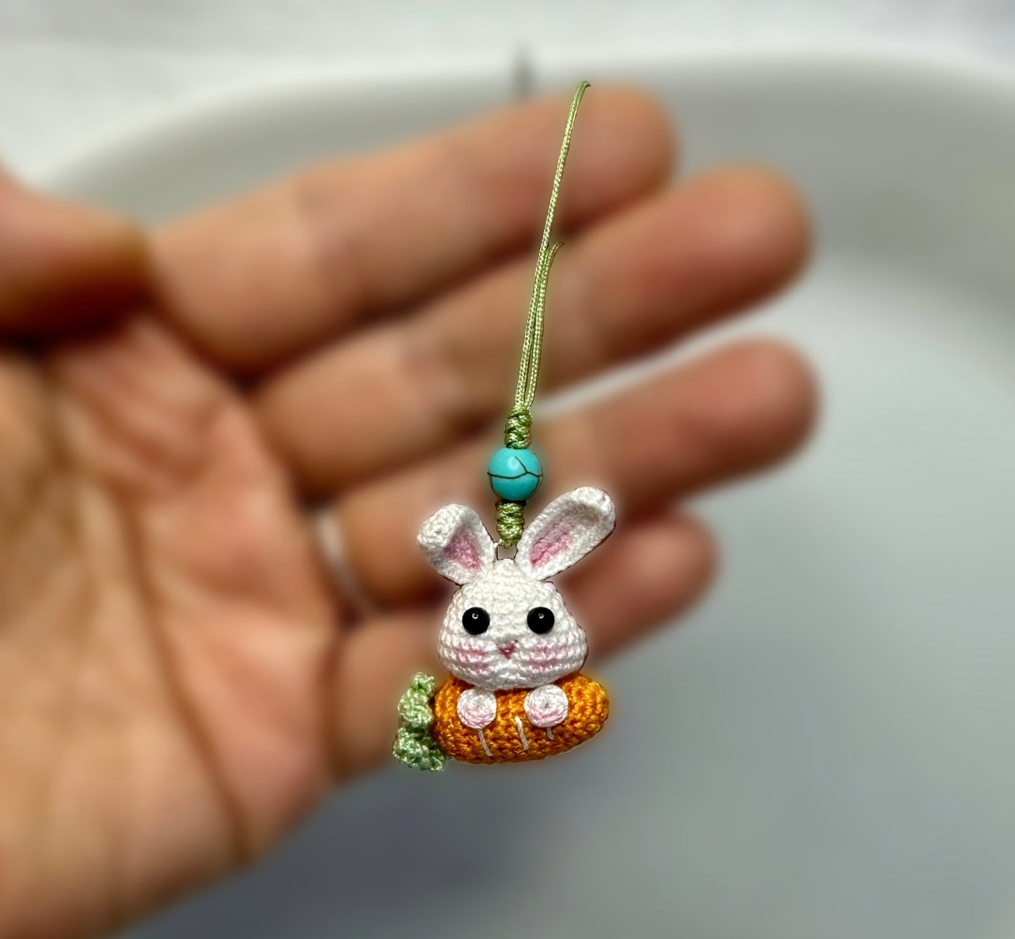 Crochet Bunny Phone Charm | Tiny Handmade Rabbit with Carrot | Micro Crochet Keychain | Cute Kawaii Gift | Bunny Bag Accessory