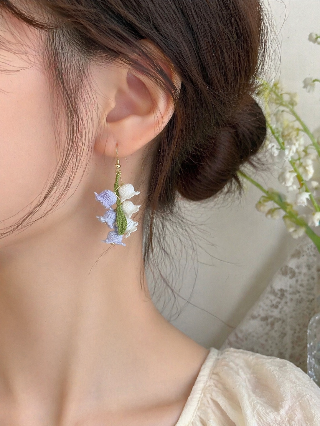 Tiny Handmade Lily of the Valley Crochet Earrings  So Delicate & Lightweight!