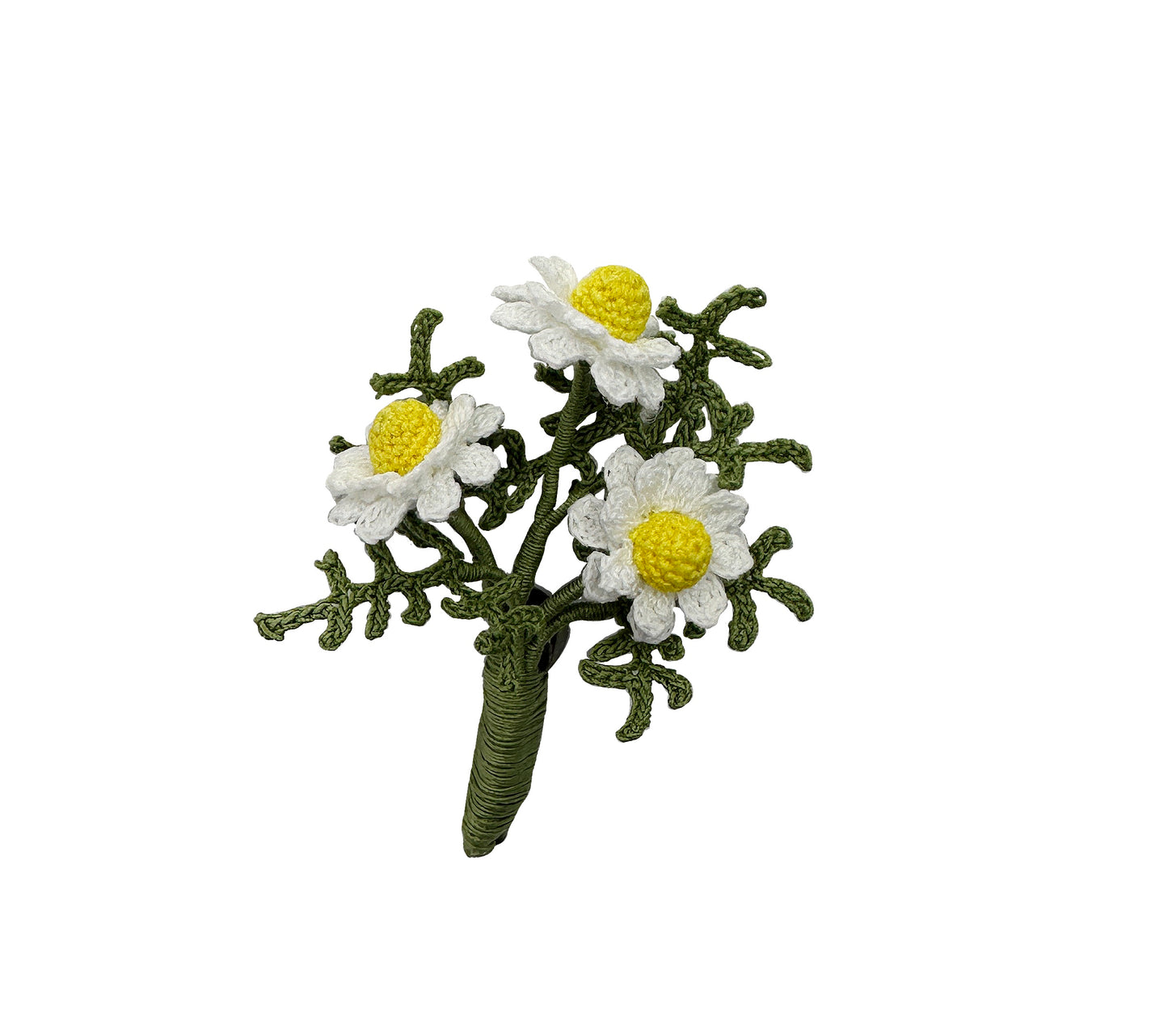Handmade Micro Crochet Daisy Brooch – White & Yellow Flower Pin