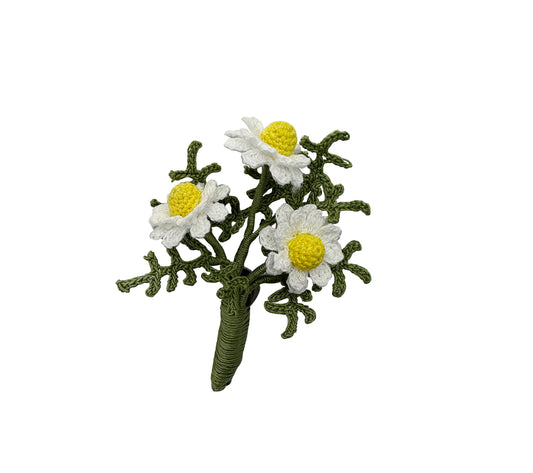 Handmade Micro Crochet Daisy Brooch – White & Yellow Flower Pin