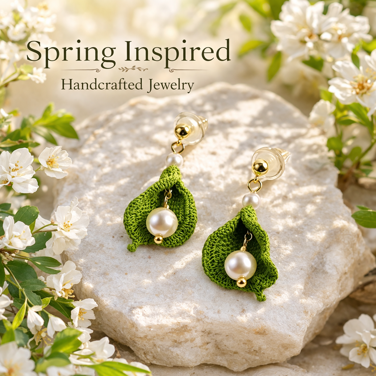 Hand Crocheted Calla Lily Earrings, Micro Crochet Flower Earrings with 6mm faux pearl bead, Handmade Botanical Jewelry