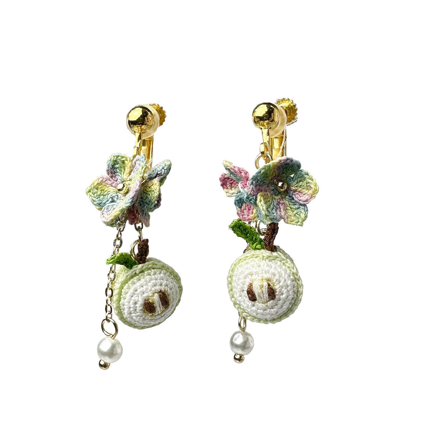 Cute Apple Earrings 🍎 Flower Crochet Dangle | Kawaii Handmade Jewelry | Tiny Fruit Earrings | Gift for Her