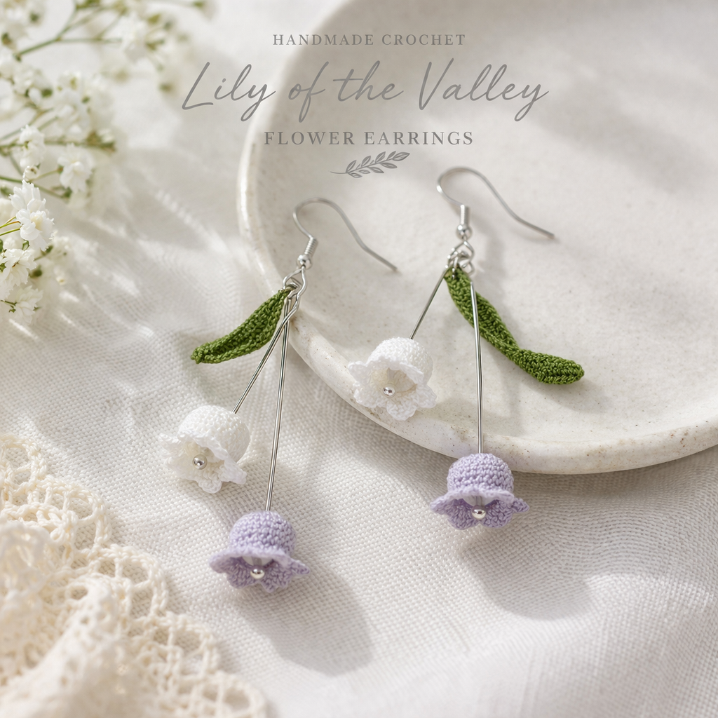 Tiny Handmade Lily of the Valley Crochet Earrings  So Delicate & Lightweight!