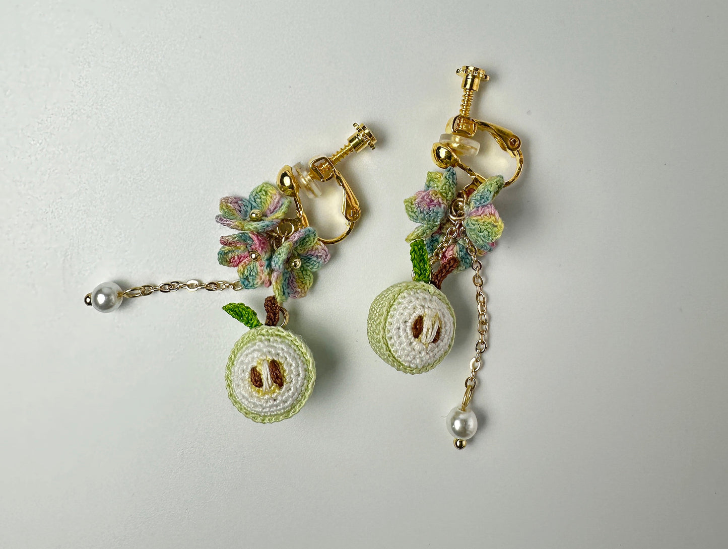 Cute Apple Earrings 🍎 Flower Crochet Dangle | Kawaii Handmade Jewelry | Tiny Fruit Earrings | Gift for Her