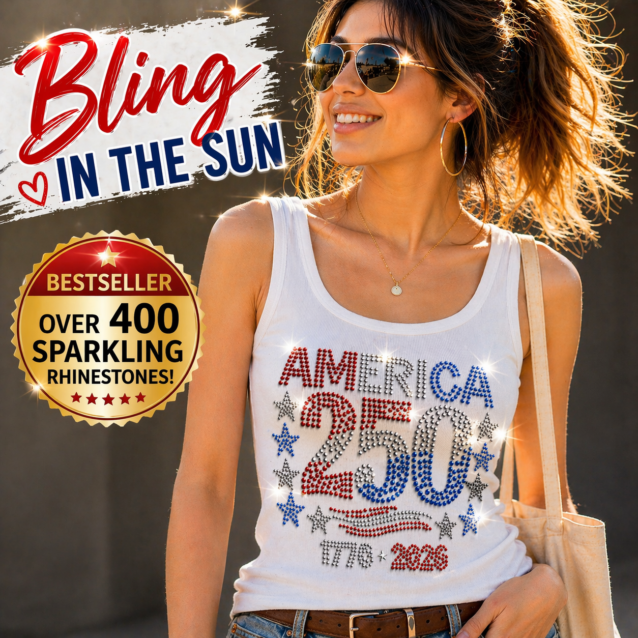 America 250 Rhinestone Transfer, 400+ Bling Rhinestones Heat Transfer, Patriotic Iron On Design, Fourth of July Shirt Design, 1776-2026 USA