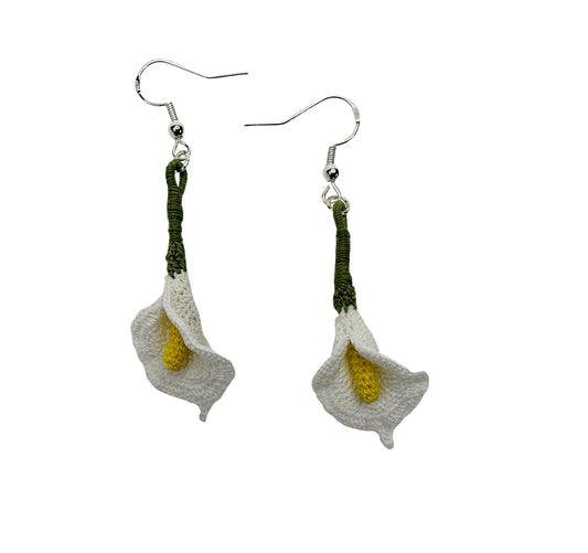Crochet Calla Lily Earrings – Handmade Floral Jewelry, Lightweight Botanical Earrings