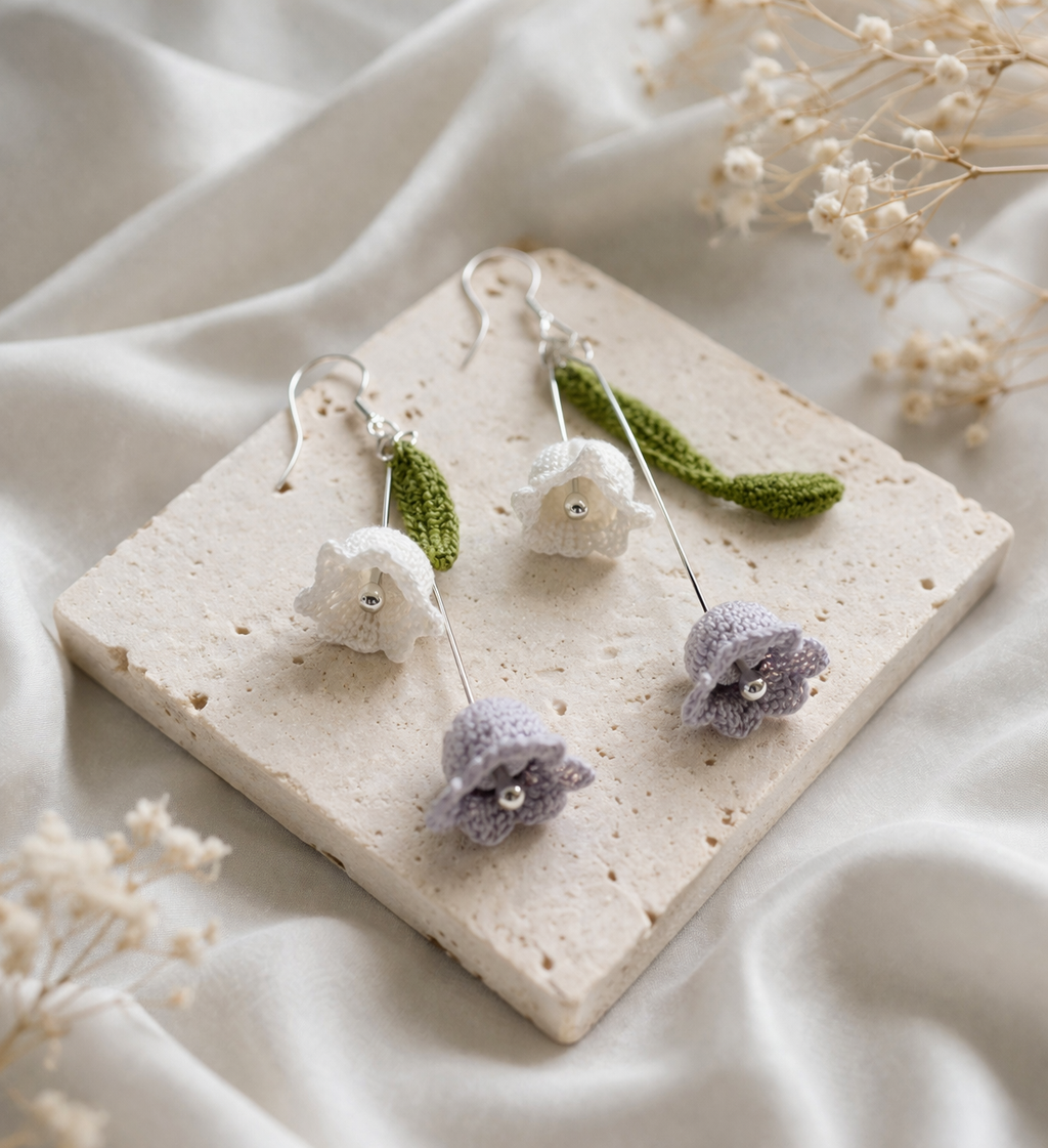 Tiny Handmade Lily of the Valley Crochet Earrings  So Delicate & Lightweight!