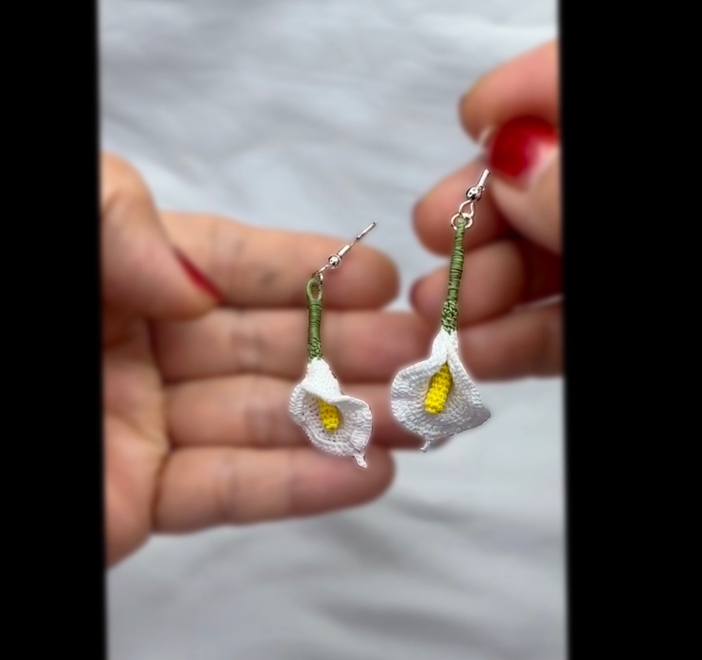 Crochet Calla Lily Earrings – Handmade Floral Jewelry, Lightweight Botanical Earrings