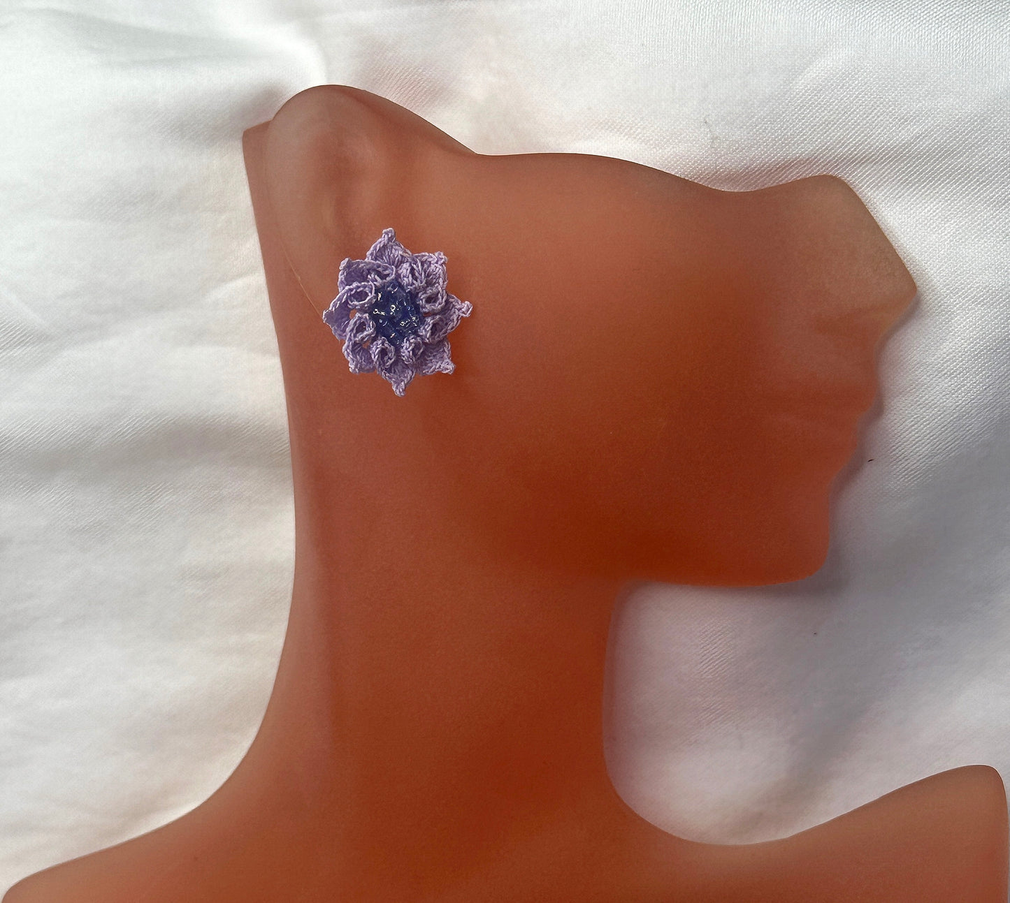 Handmade Micro Crochet Flower Stud Earrings with glass beads