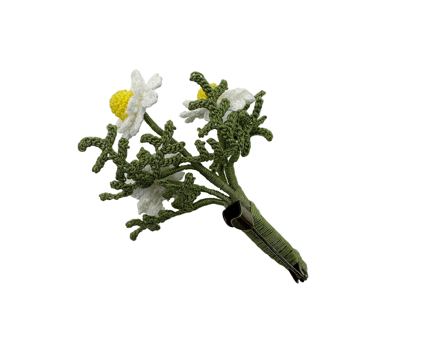 Handmade Micro Crochet Daisy Brooch – White & Yellow Flower Pin