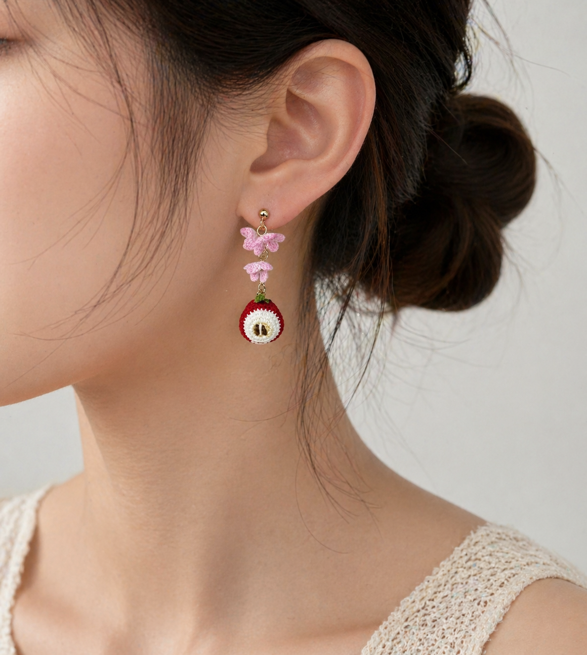 Cute Apple Earrings 🍎 Flower Crochet Dangle | Kawaii Handmade Jewelry | Tiny Fruit Earrings | Gift for Her