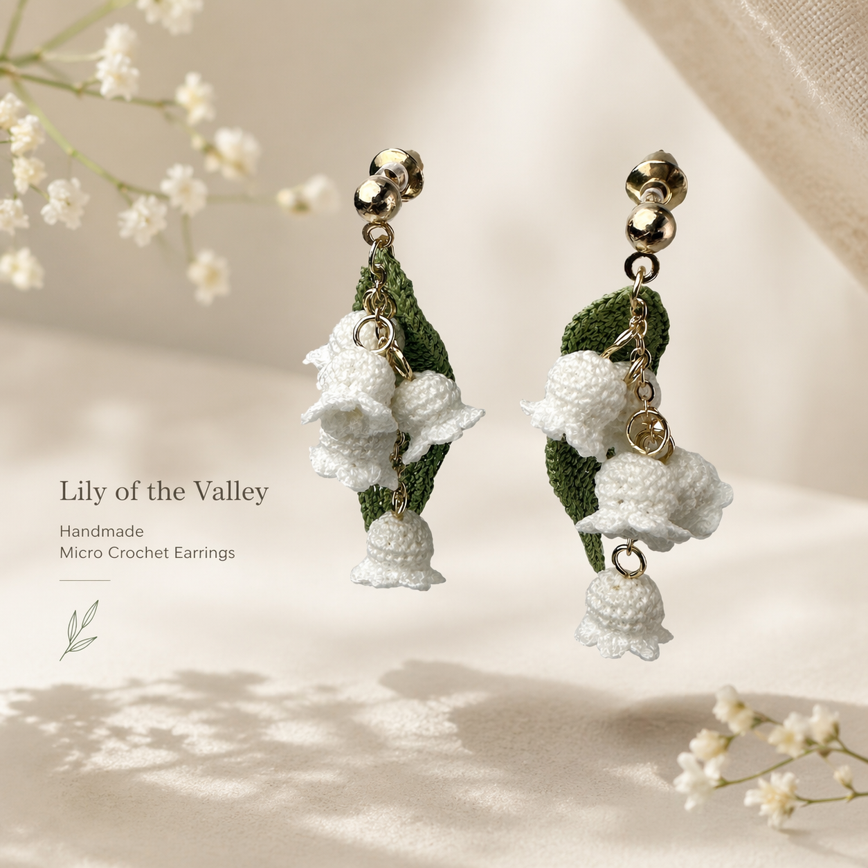 Lily of the Valley Earrings, Handmade Micro Crochet Flower Earrings, Delicate Floral Jewelry, Lightweight Gift for Her