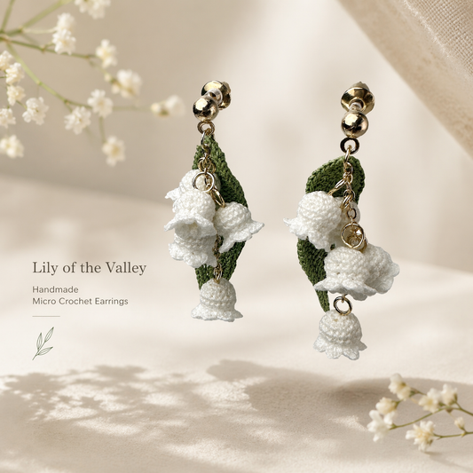 Lily of the Valley Earrings, Handmade Micro Crochet Flower Earrings, Delicate Floral Jewelry, Lightweight Gift for Her