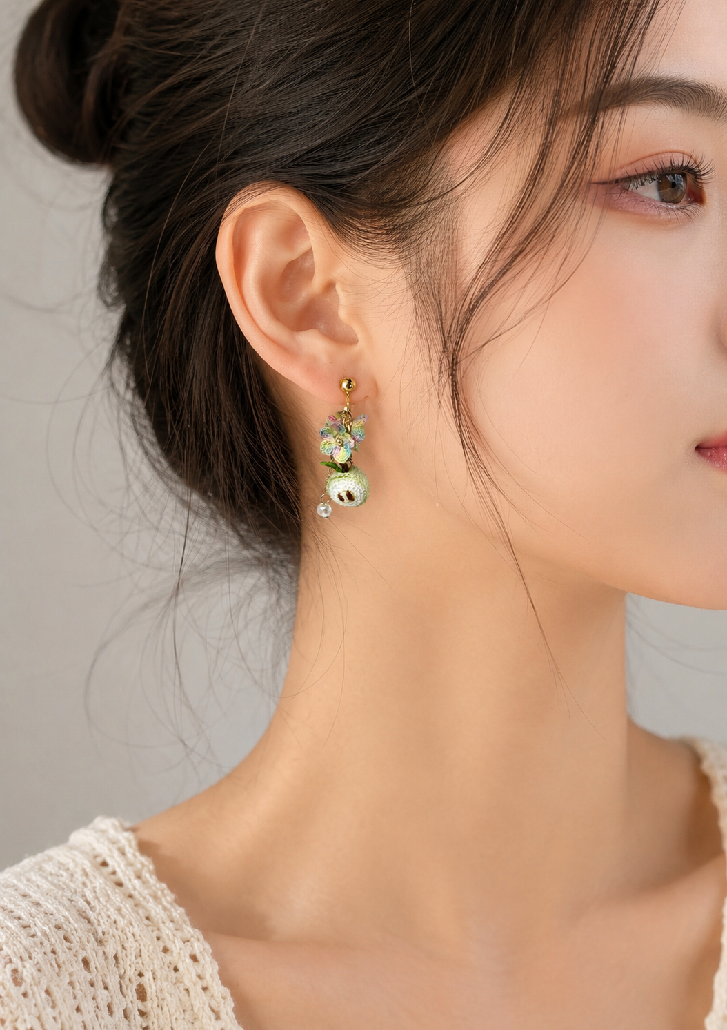 Cute Apple Earrings 🍎 Flower Crochet Dangle | Kawaii Handmade Jewelry | Tiny Fruit Earrings | Gift for Her