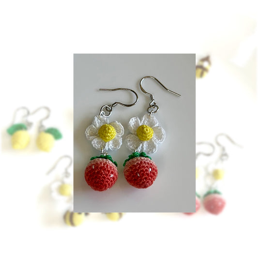 Handmade micro Crochet Earring Collection- Cute Fruit & Nature Dangle Jewelry