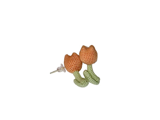 Handmade Crochet Tulip Earrings – Tiny Micro Crochet Flower Studs, Unique Bloom Jewelry for Women