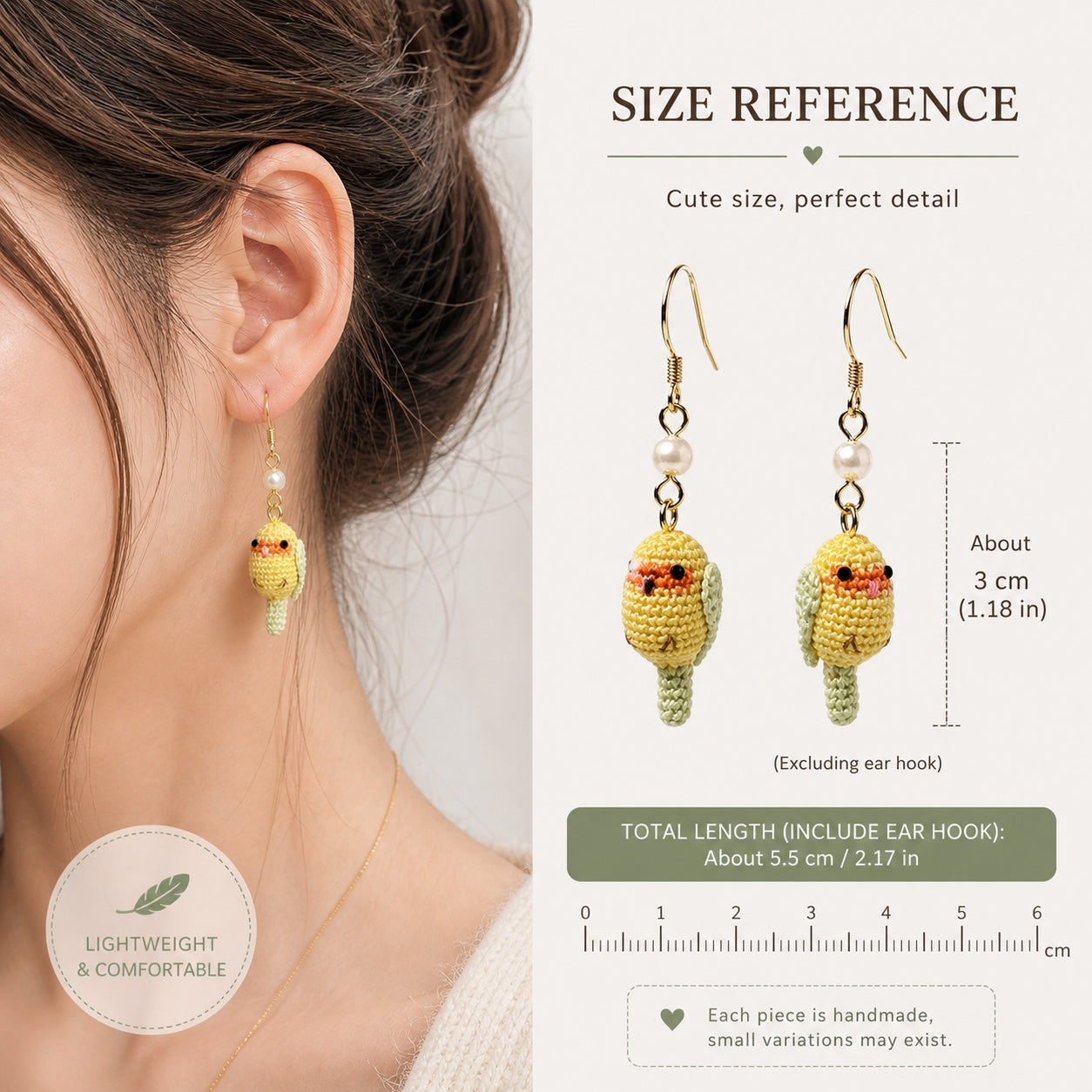 Crochet Bird Earrings, Handmade Tiny Bird Jewelry, Lightweight Cute Earrings, 14K Gold Filled Hooks, Gift for Bird Lovers