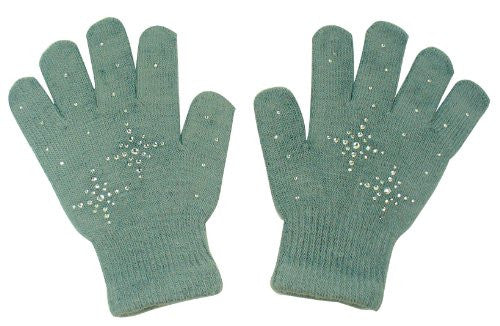 Girls Ice Skating Gloves Magic Stretch with Clear Rhinestones Snow Flakes