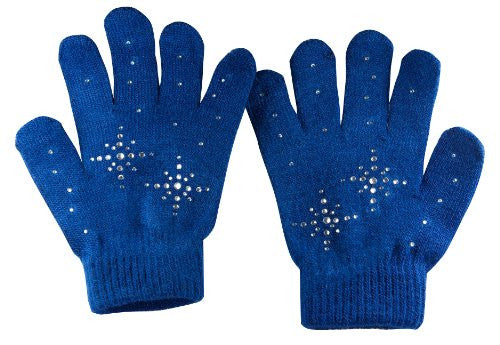 Girls Ice Skating Gloves Magic Stretch with Clear Rhinestones Snow Flakes
