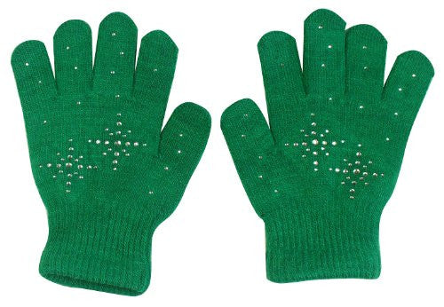 Girls Ice Skating Gloves Magic Stretch with Clear Rhinestones Snow Flakes