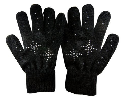 Girls Ice Skating Gloves Magic Stretch with Clear Rhinestones Snow Flakes